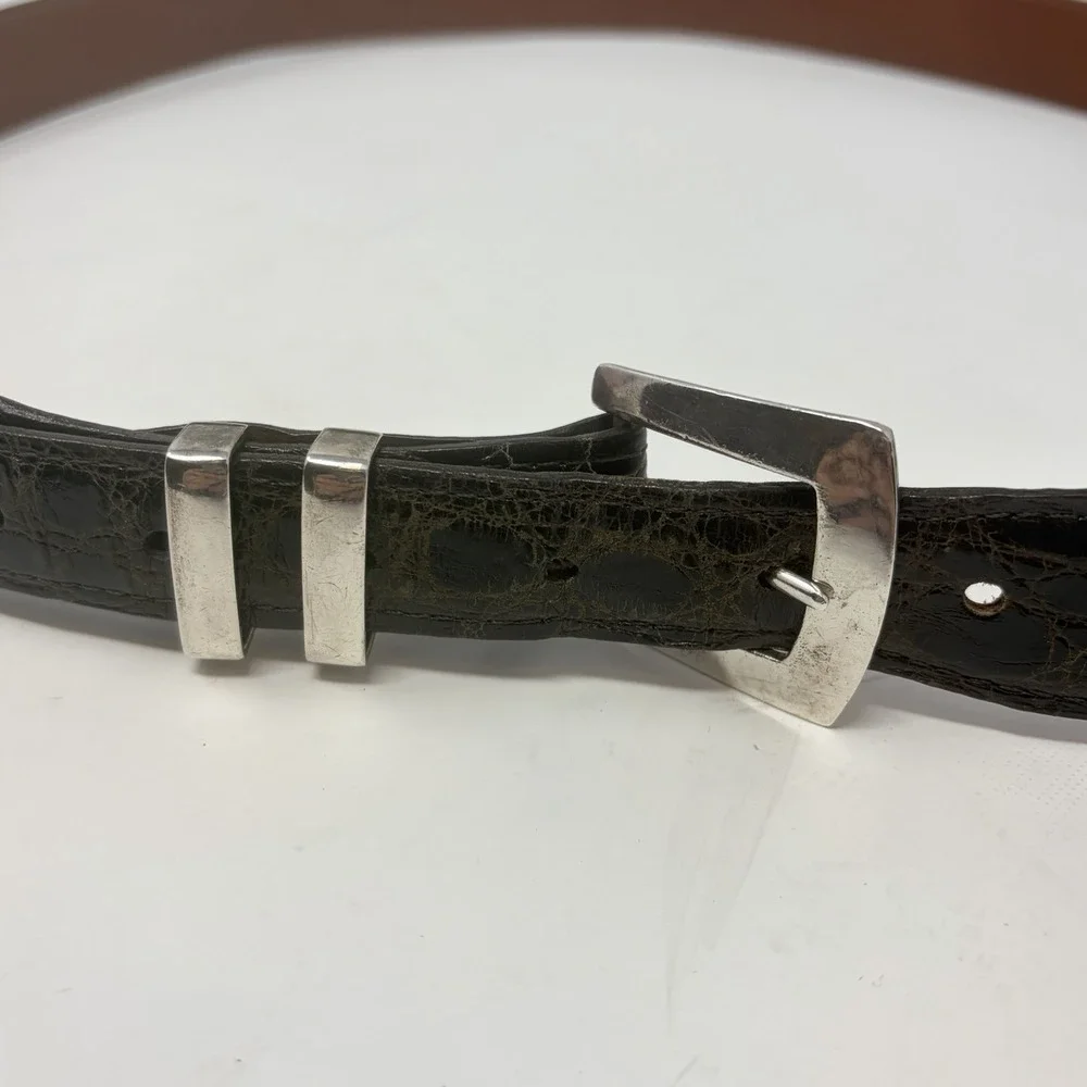 Rippel & Company Real Crocodile Leather Belt Solid Silver 925 Buckle USA Size 45